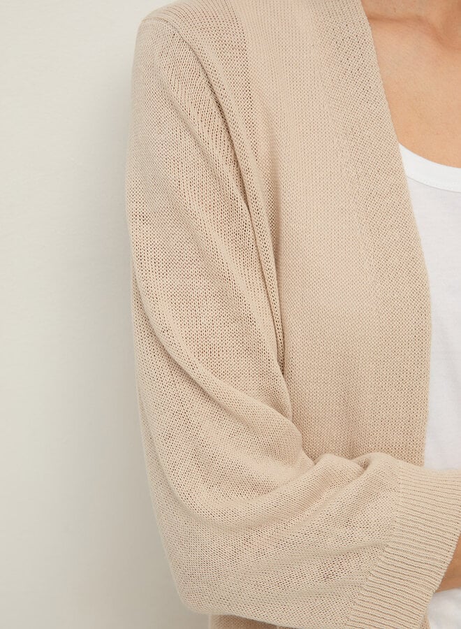 Cardigan mi-long Yerse Charlotte sans fermeture en lin beige