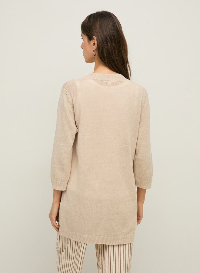 Cardigan mi-long Yerse Charlotte sans fermeture en lin beige