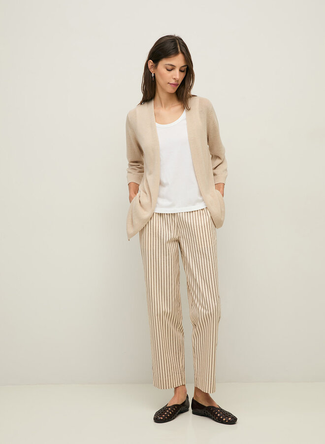 Cardigan mi-long Yerse Charlotte sans fermeture en lin beige