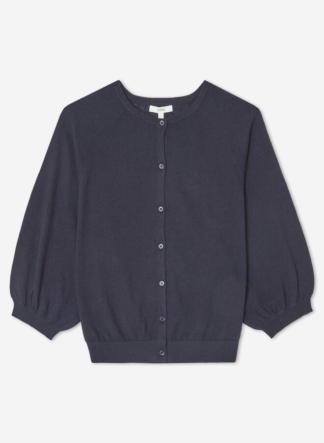 Cardigan Yerse Flax à col rond boutonné bleu marine