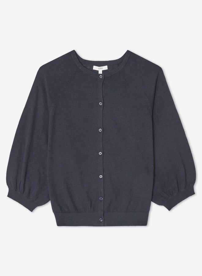 Cardigan Yerse Flax à col rond boutonné bleu marine