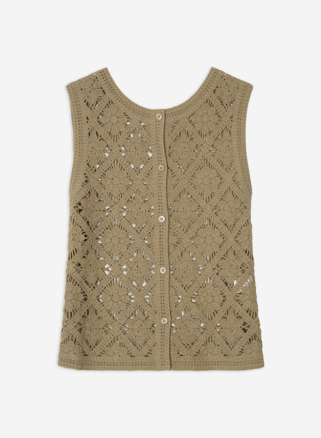 Gilet Yerse Sam sans manches en crochet beige khaki