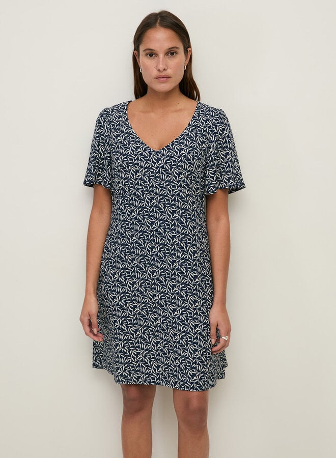 Robe Yerse Ipanema à col V & manches courtes bleu marine imprimée