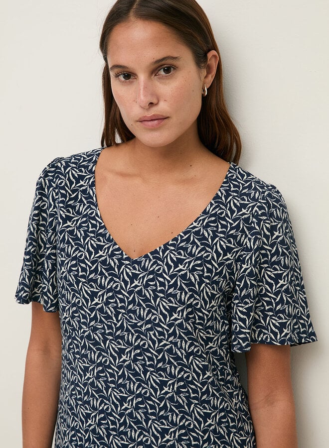 Robe Yerse Ipanema à col V & manches courtes bleu marine imprimée