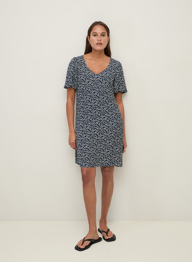 Robe Yerse Ipanema à col V & manches courtes bleu marine imprimée