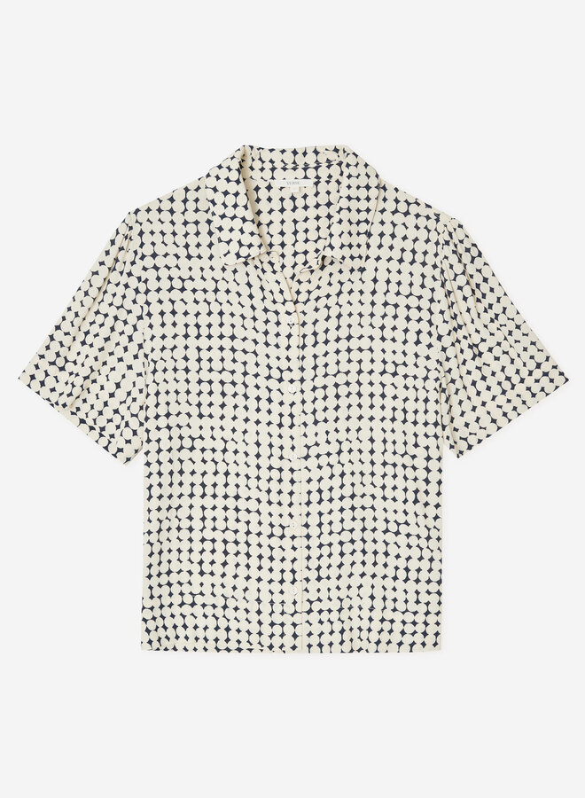 Blouse Yerse Ipanema bleu marine à ronds abstraits écrus