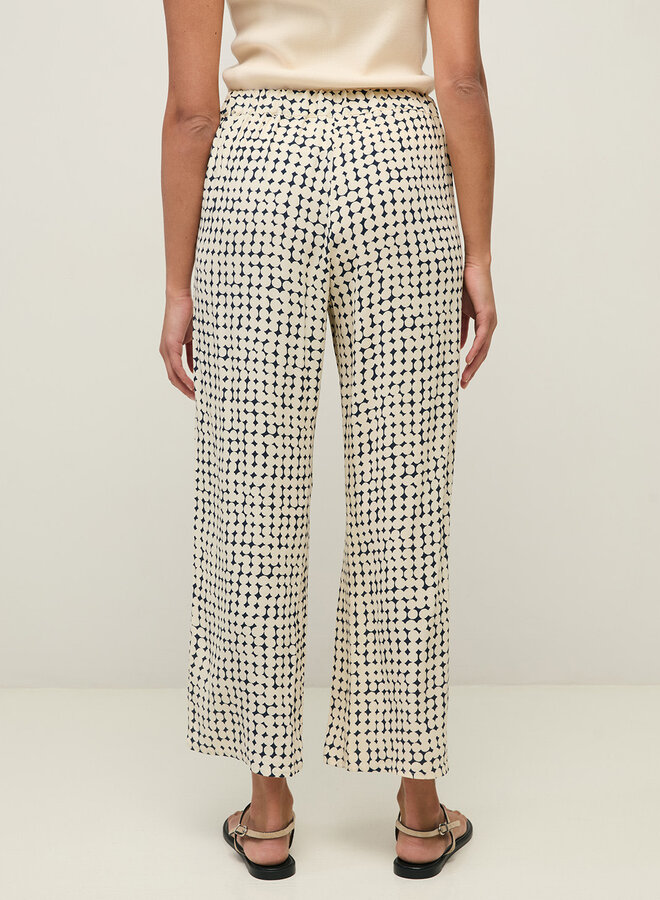 Pantalon Yerse Ipanema bleu marine à ronds abstraits écrus