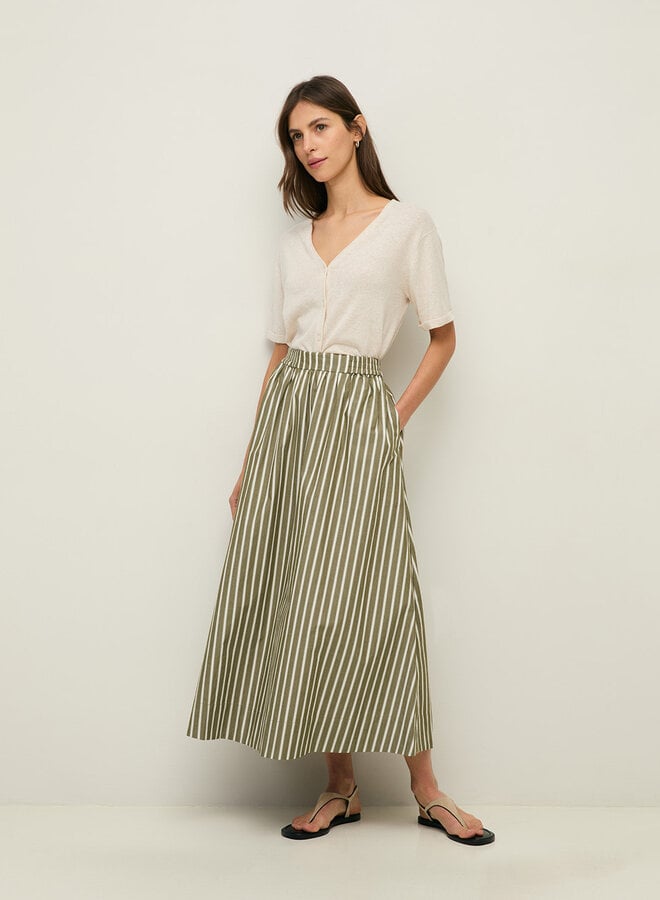Jupe longue Yerse Maggie rayée vert olive & écrue