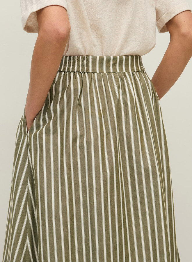 Jupe longue Yerse Maggie rayée vert olive & écrue