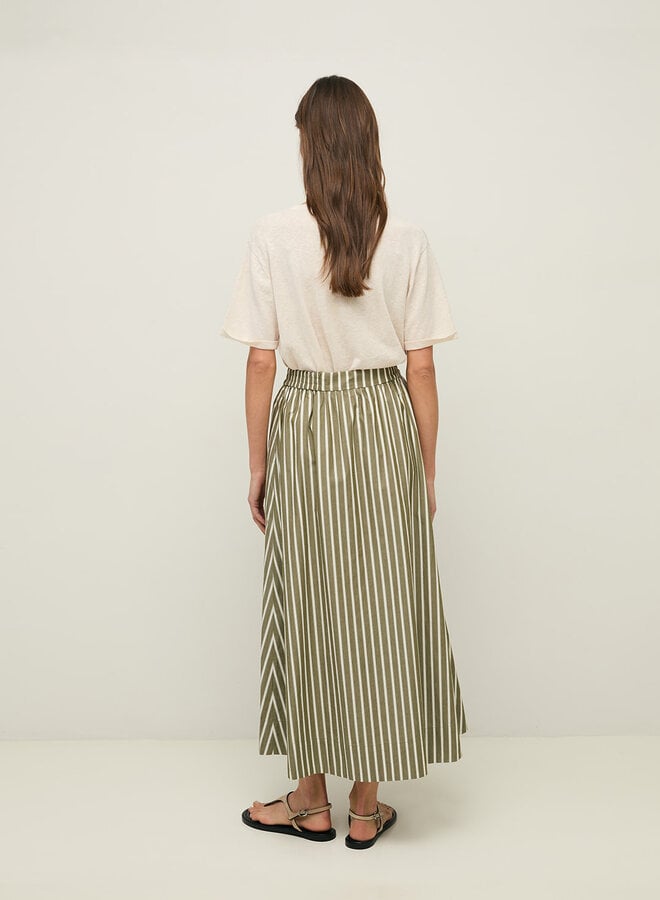Jupe longue Yerse Maggie rayée vert olive & écrue