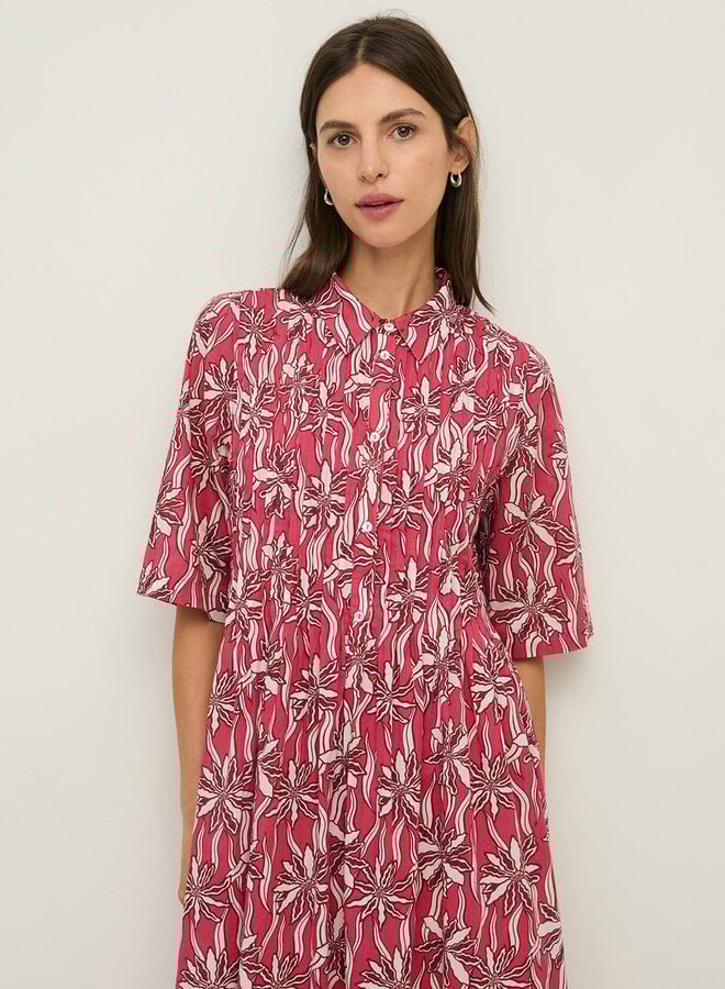 Robe longue Yerse Nara fleurie rouge framboise