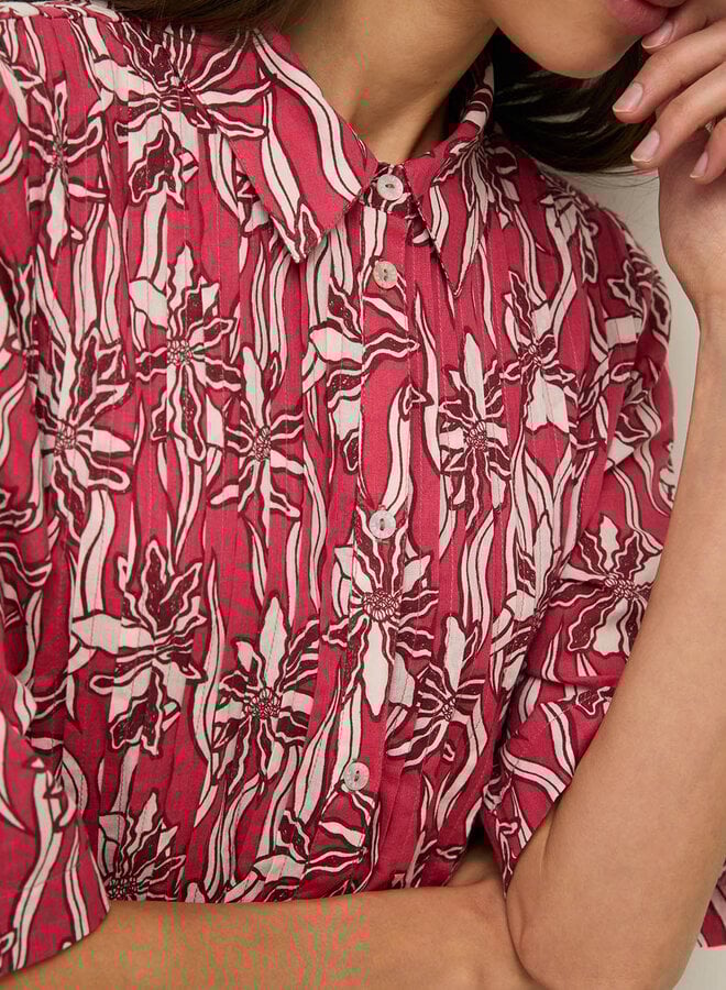 Robe longue Yerse Nara fleurie rouge framboise