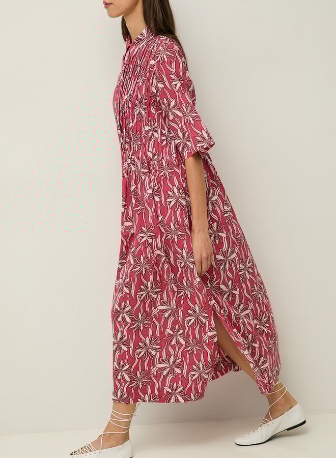 Robe longue Yerse Nara fleurie rouge framboise