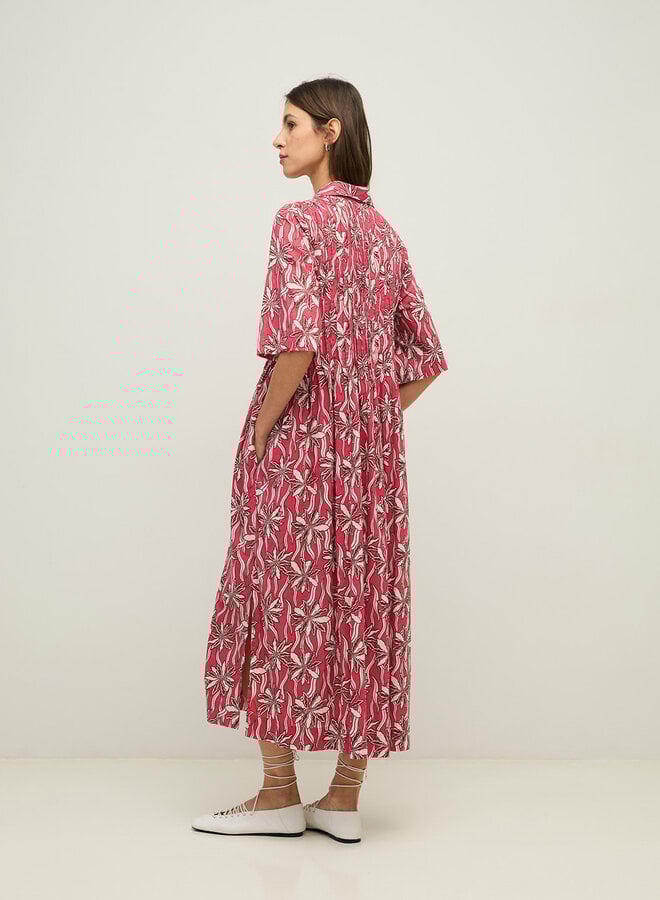 Robe longue Yerse Nara fleurie rouge framboise