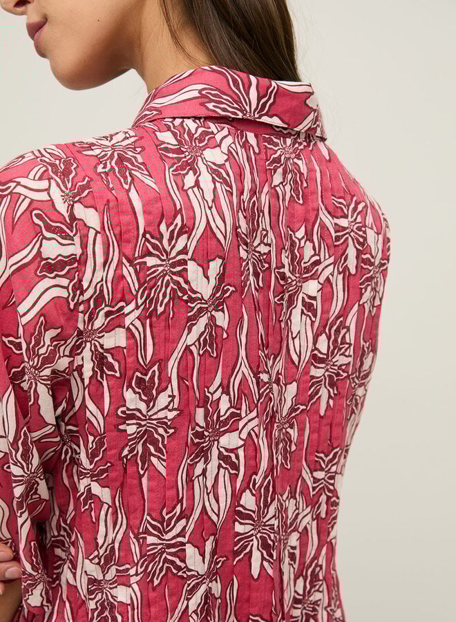 Robe longue Yerse Nara fleurie rouge framboise