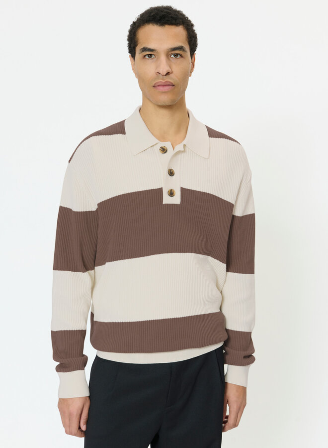 Polo Matinique Rugbo en tricot à manches longues rayé beige caribou & écru