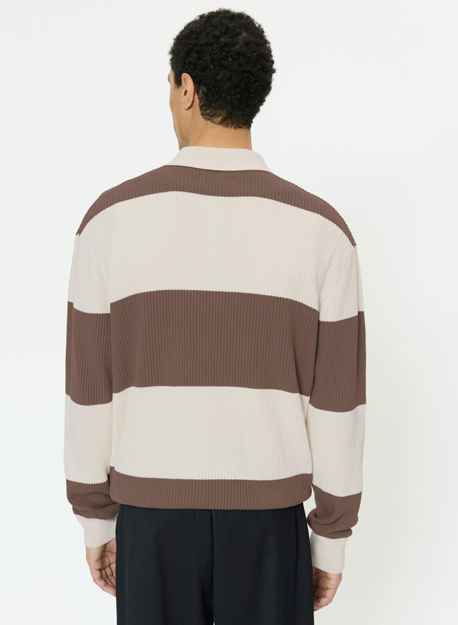 Polo Matinique Rugbo en tricot à manches longues rayé beige caribou & écru