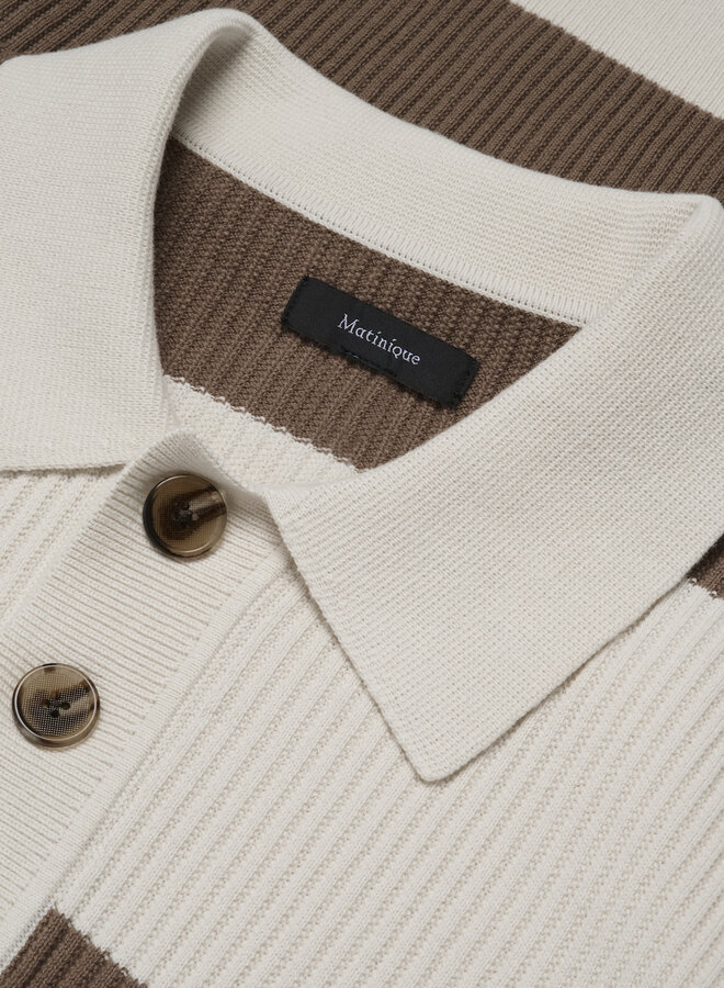 Polo Matinique Rugbo en tricot à manches longues rayé beige caribou & écru