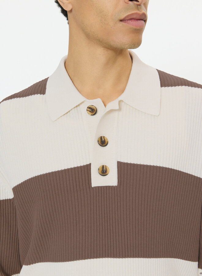 Polo Matinique Rugbo en tricot à manches longues rayé beige caribou & écru