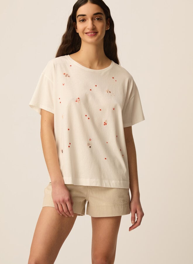 T-shirt Des Petits Hauts Ilia écru à petits imprimés Crabbie