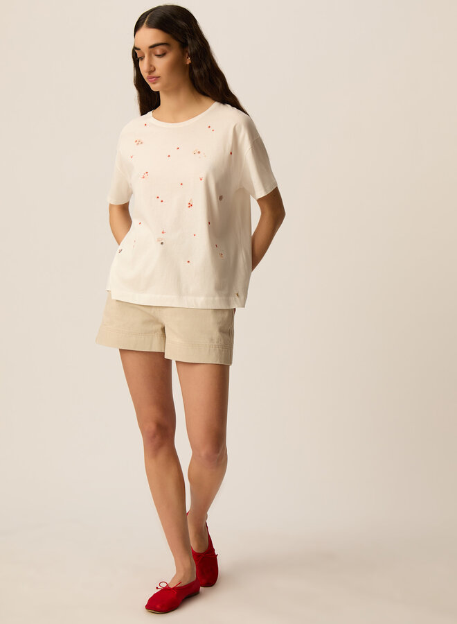 T-shirt Des Petits Hauts Ilia écru à petits imprimés Crabbie