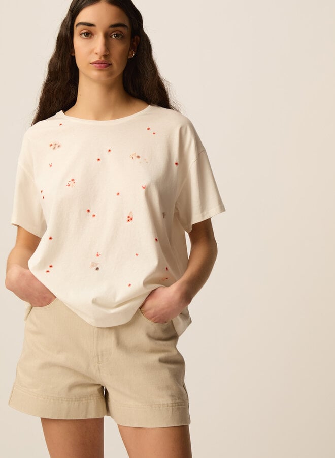 T-shirt Des Petits Hauts Ilia écru à petits imprimés Crabbie