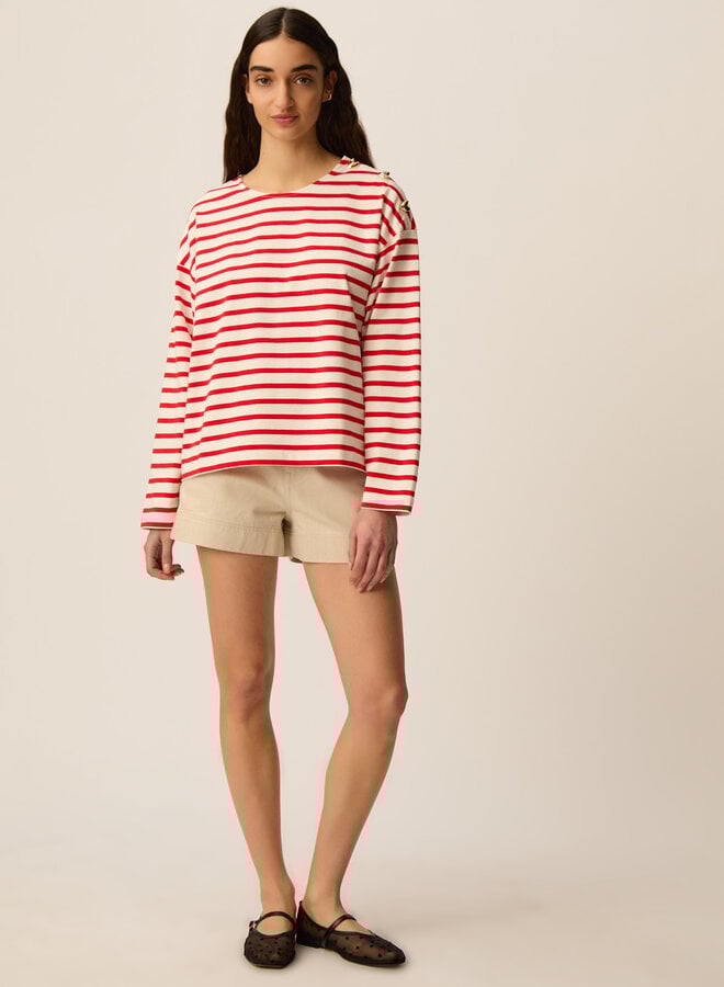 Chandail Des Petits Hauts Filoute rayé écru & rouge homard
