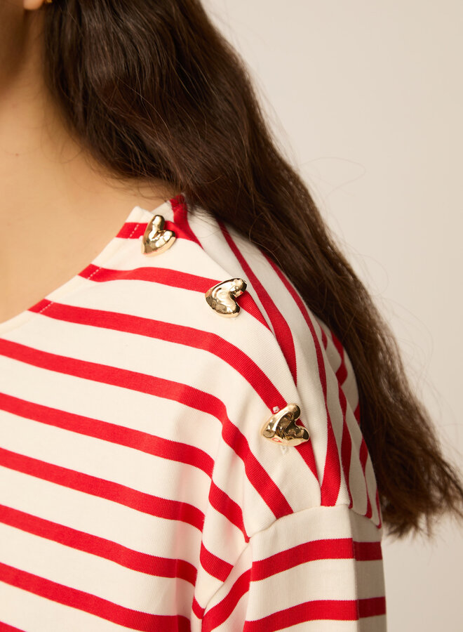 Chandail Des Petits Hauts Filoute rayé écru & rouge homard