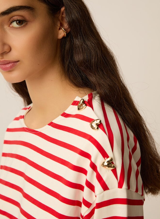 Chandail Des Petits Hauts Filoute rayé écru & rouge homard