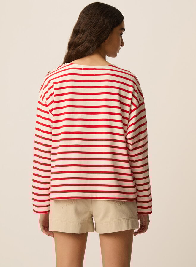 Chandail Des Petits Hauts Filoute rayé écru & rouge homard