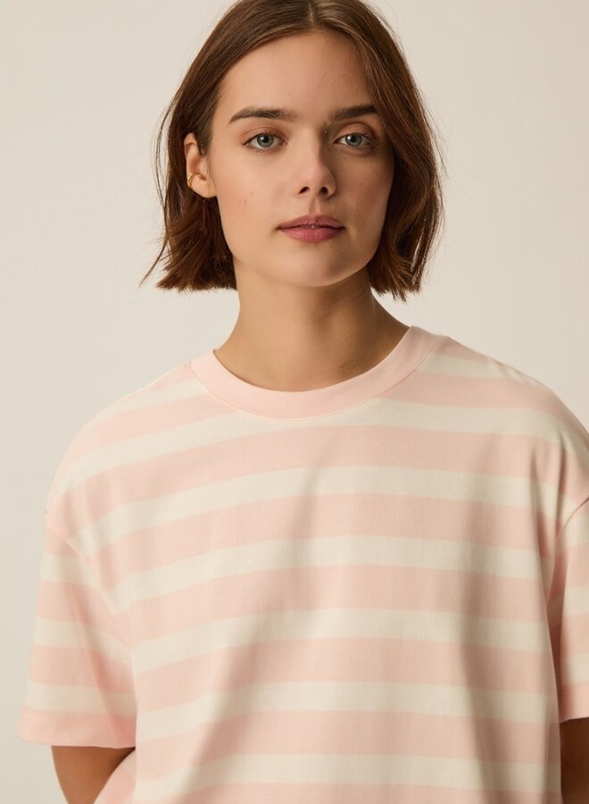 T-shirt Des Petits Hauts Filma rayé rose bulle & écru