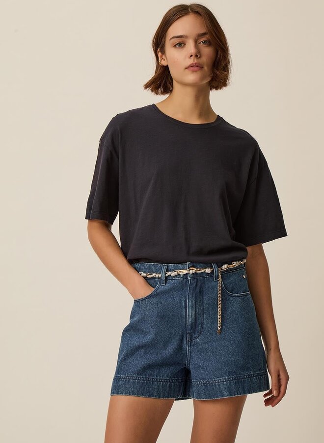 T-shirt Des Petits Hauts Zaela en coton flammé bleu marine