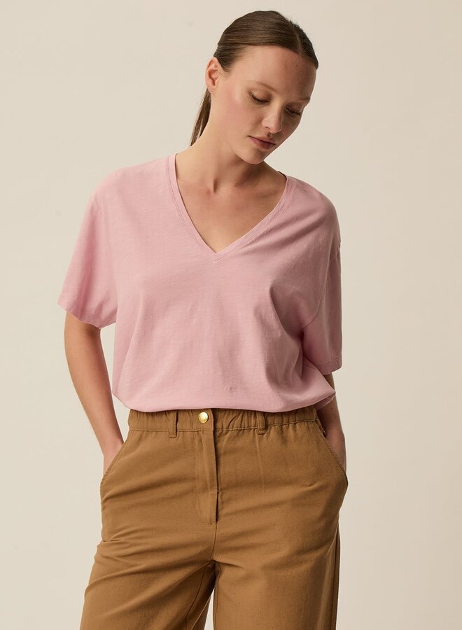 T-shirt Des Petits Hauts Zae à col V rose