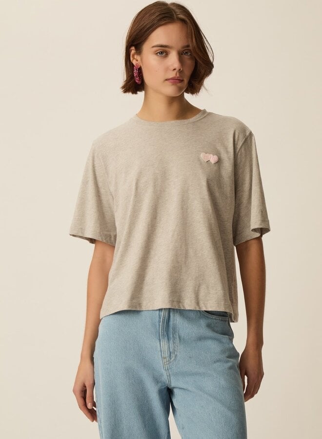 T-shirt Des Petits Hauts Jerry gris mélange avec coeur rose