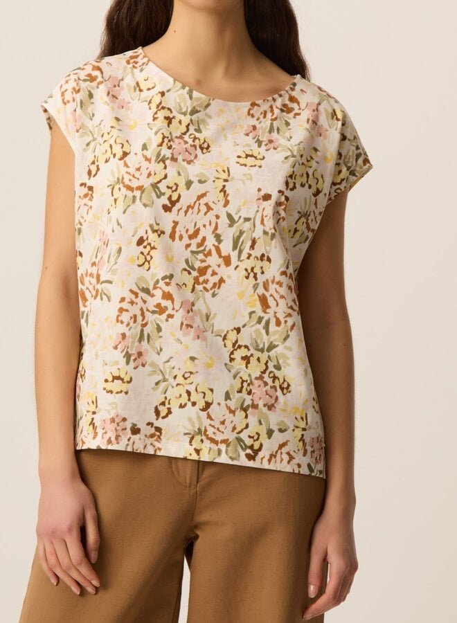 T-shirt Des Petits Hauts Kalabs fleuri verveine jaune ocre, vert multi