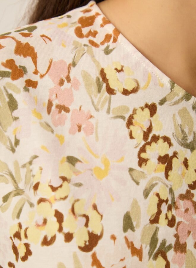 T-shirt Des Petits Hauts Kalabs fleuri verveine jaune ocre, vert multi