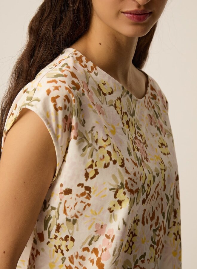 T-shirt Des Petits Hauts Kalabs fleuri verveine jaune ocre, vert multi