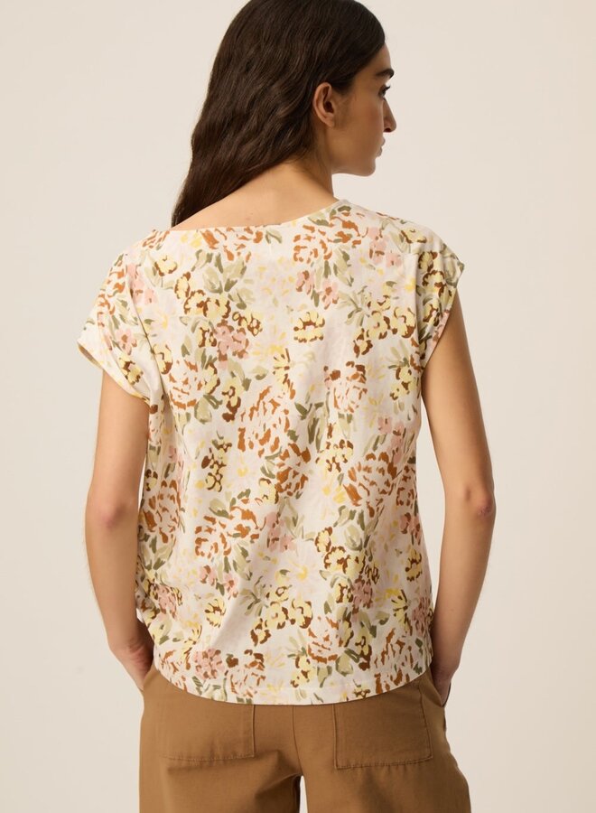 T-shirt Des Petits Hauts Kalabs fleuri verveine jaune ocre, vert multi