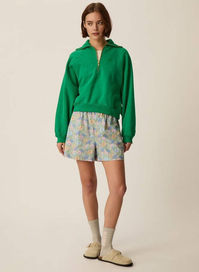 Chandail Des Petits Hauts Jona sweat à col montant à zip vert kale