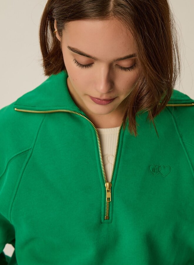 Chandail Des Petits Hauts Jona sweat à col montant à zip vert kale