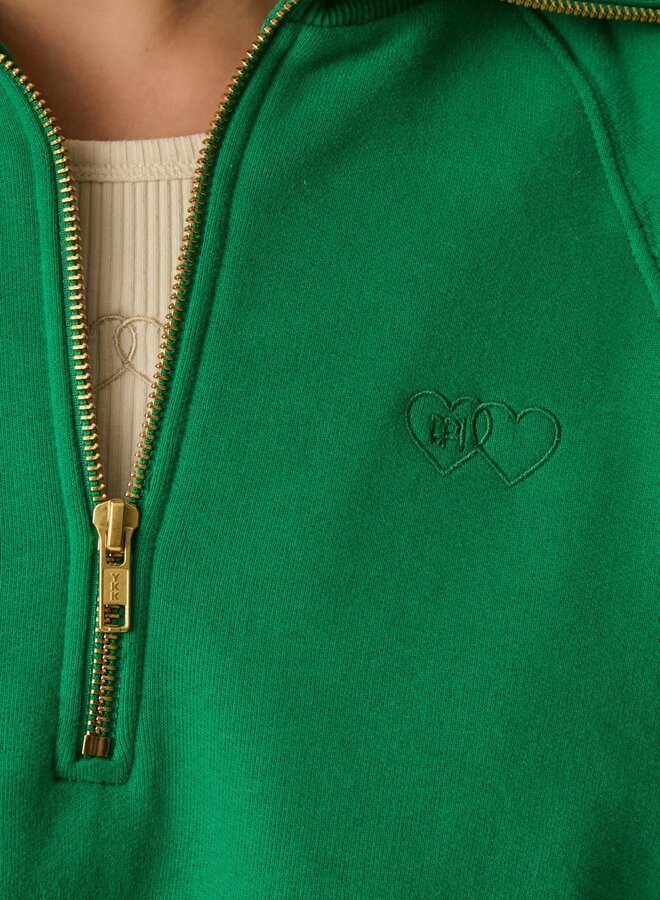 Chandail Des Petits Hauts Jona sweat à col montant à zip vert kale