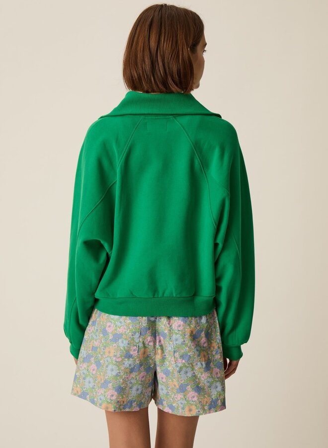 Chandail Des Petits Hauts Jona sweat à col montant à zip vert kale