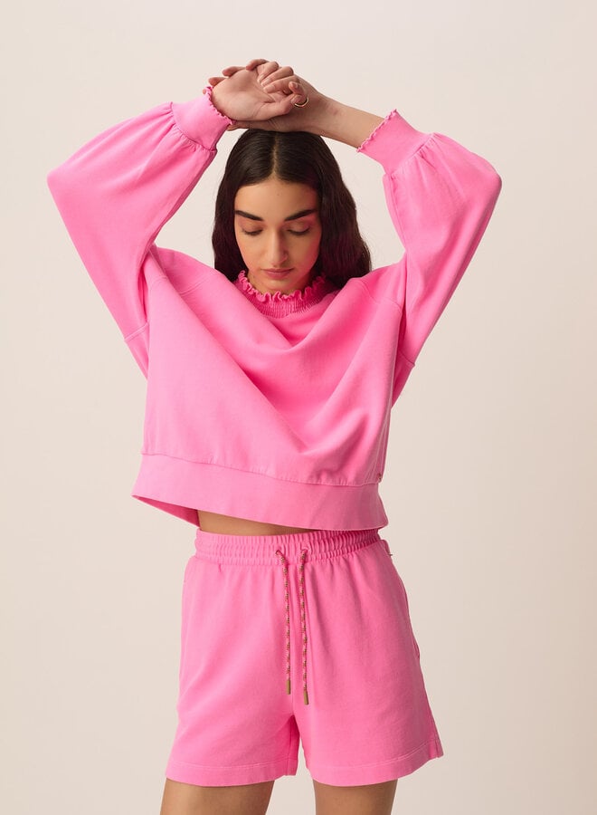 Chandail Des Petits Hauts Yaelle sweat à col montant frisotté rose gomme