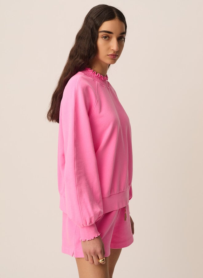 Chandail Des Petits Hauts Yaelle sweat à col montant frisotté rose gomme