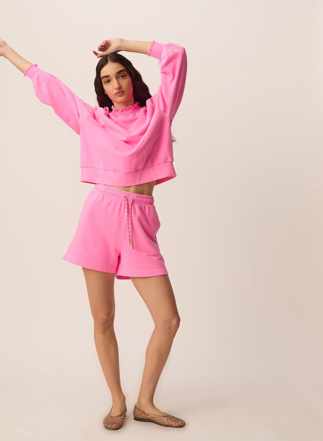 Chandail Des Petits Hauts Yaelle sweat à col montant frisotté rose gomme