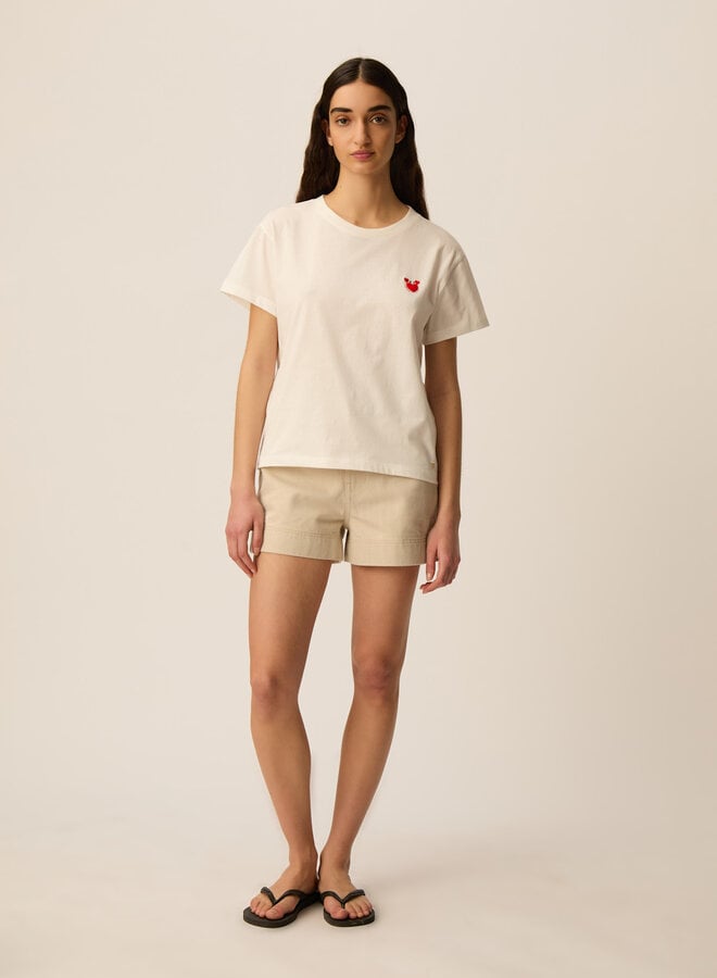 T-shirt Des Petits Hauts écru avec crabe rouge homard