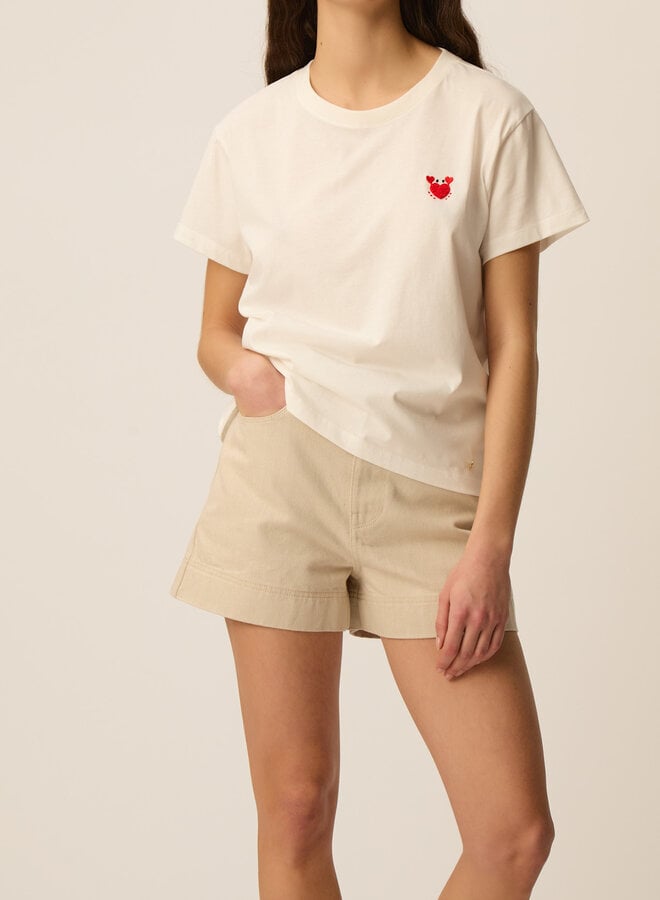 T-shirt Des Petits Hauts écru avec crabe rouge homard