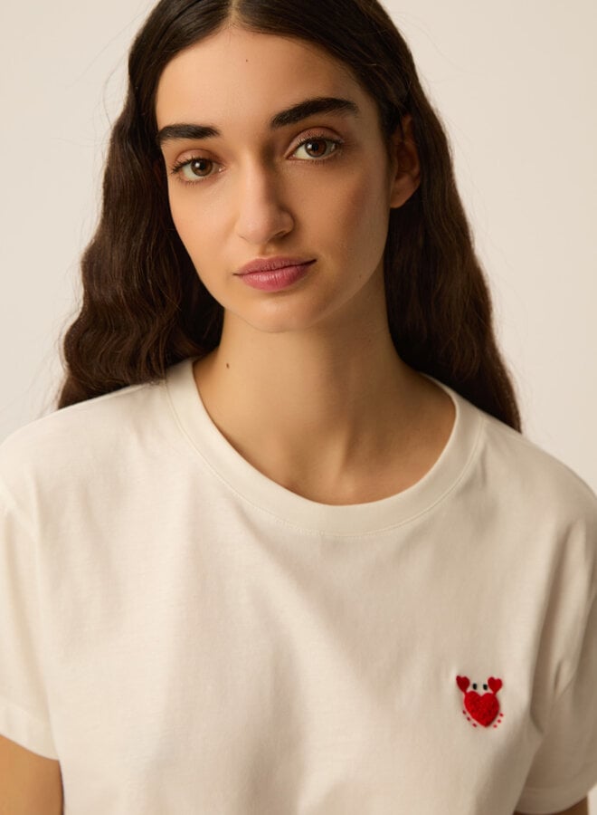 T-shirt Des Petits Hauts écru avec crabe rouge homard