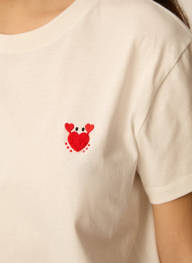 T-shirt Des Petits Hauts écru avec crabe rouge homard