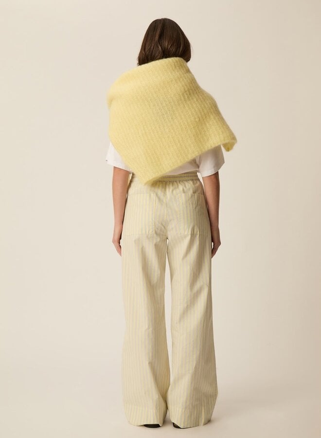 Pantalon Des Petits Hauts Totem jaune beurre rayé bleu ciel